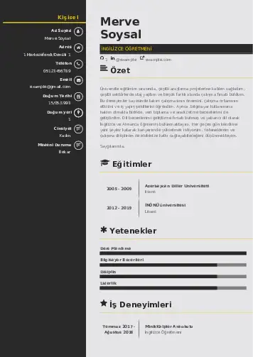 Yabancı Dil Öğretmeni Cv Örnekleri cv indir